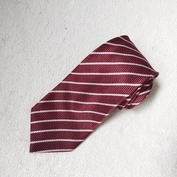 Vtg Serica Necktie Rep Tie Red White Striped Silk Hand Made In Italy 3.75x60" - Picture 1 of 9